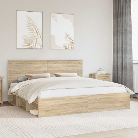 vidaXL Bed Frame with Headboard Sonoma 200 x 200 cm Solid Pine Wood 1