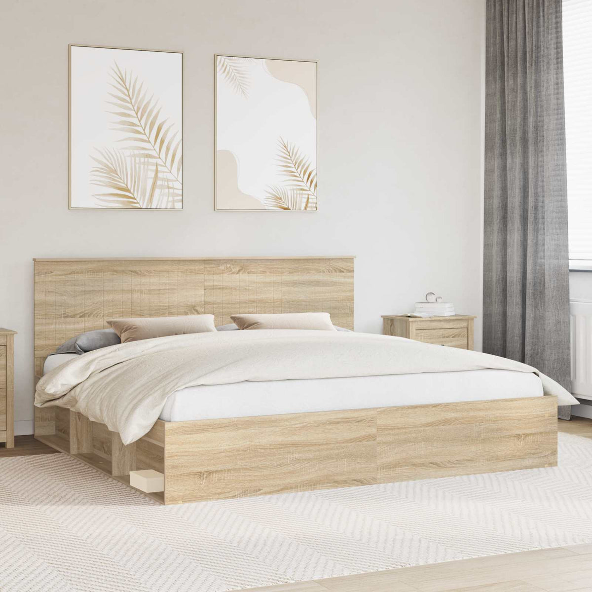 Bed Frame 200 x 200 cm Solid Pine Wood Length 200 cm Width 200 cm Sonoma oak