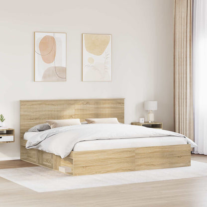 vidaXL Bed Frame with Headboard Sonoma 200 x 200 cm Solid Pine Wood 3