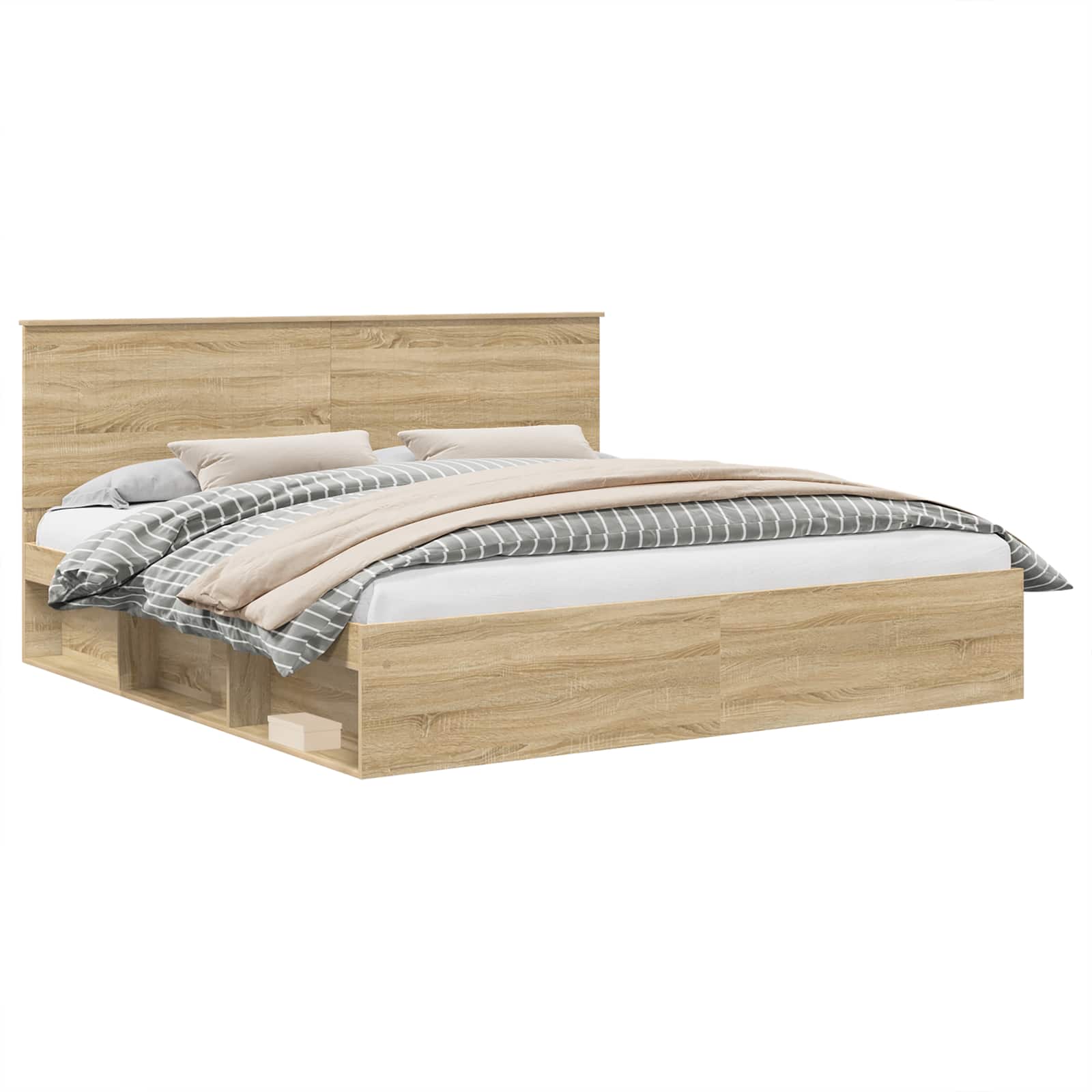 vidaXL Bed Frame with Headboard Sonoma 200 x 200 cm Solid Pine Wood 2