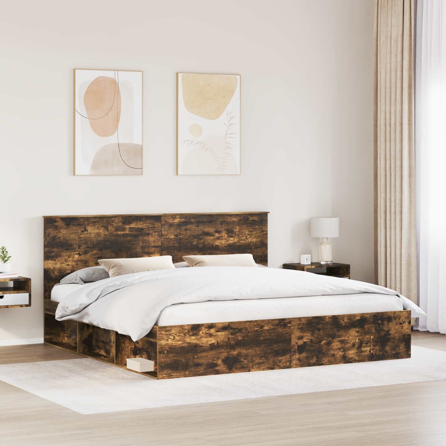 vidaXL Bed Frame Smoked Oak 200 x 200 cm Solid Pine Wood 3