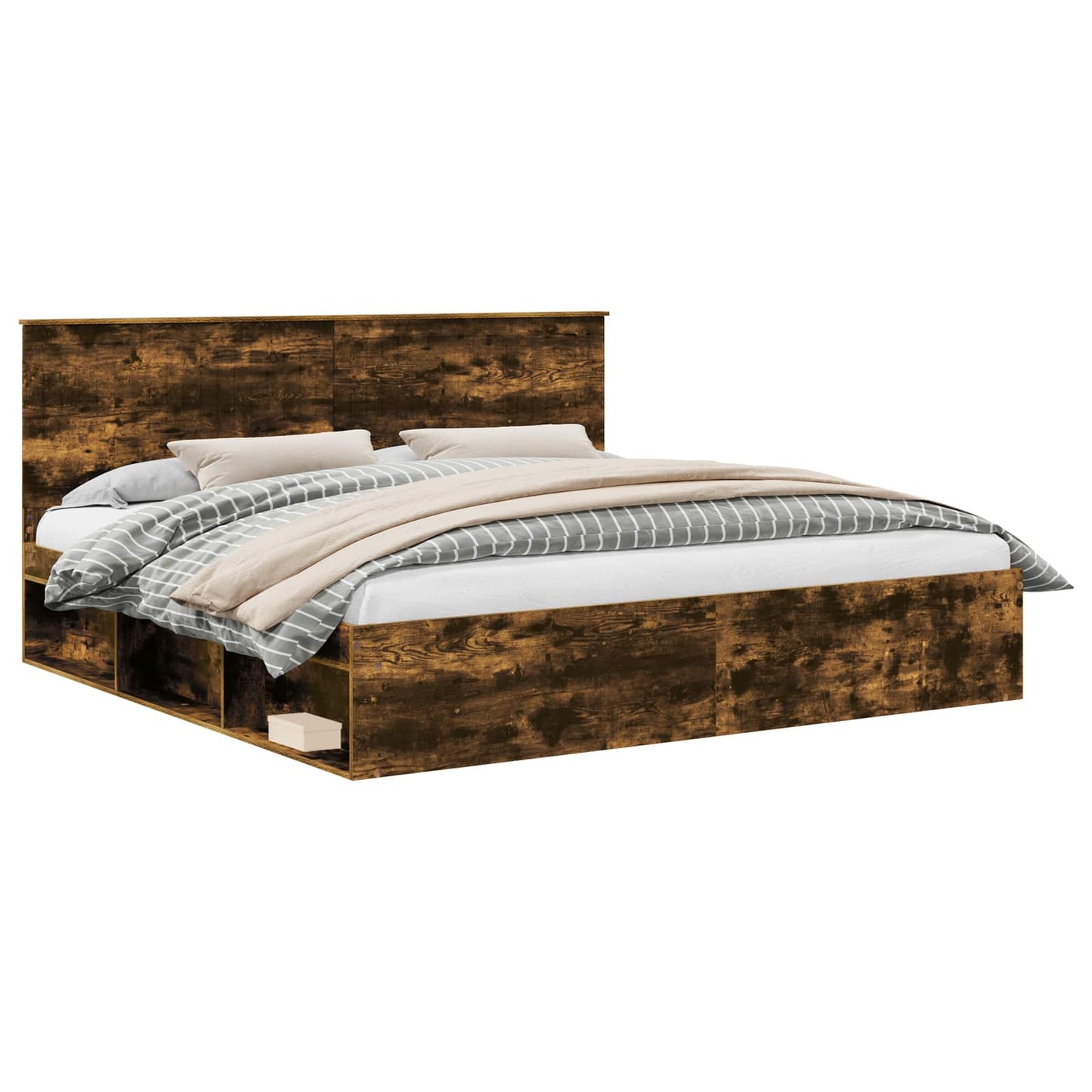 vidaXL Bed Frame Smoked Oak 200 x 200 cm Solid Pine Wood 2