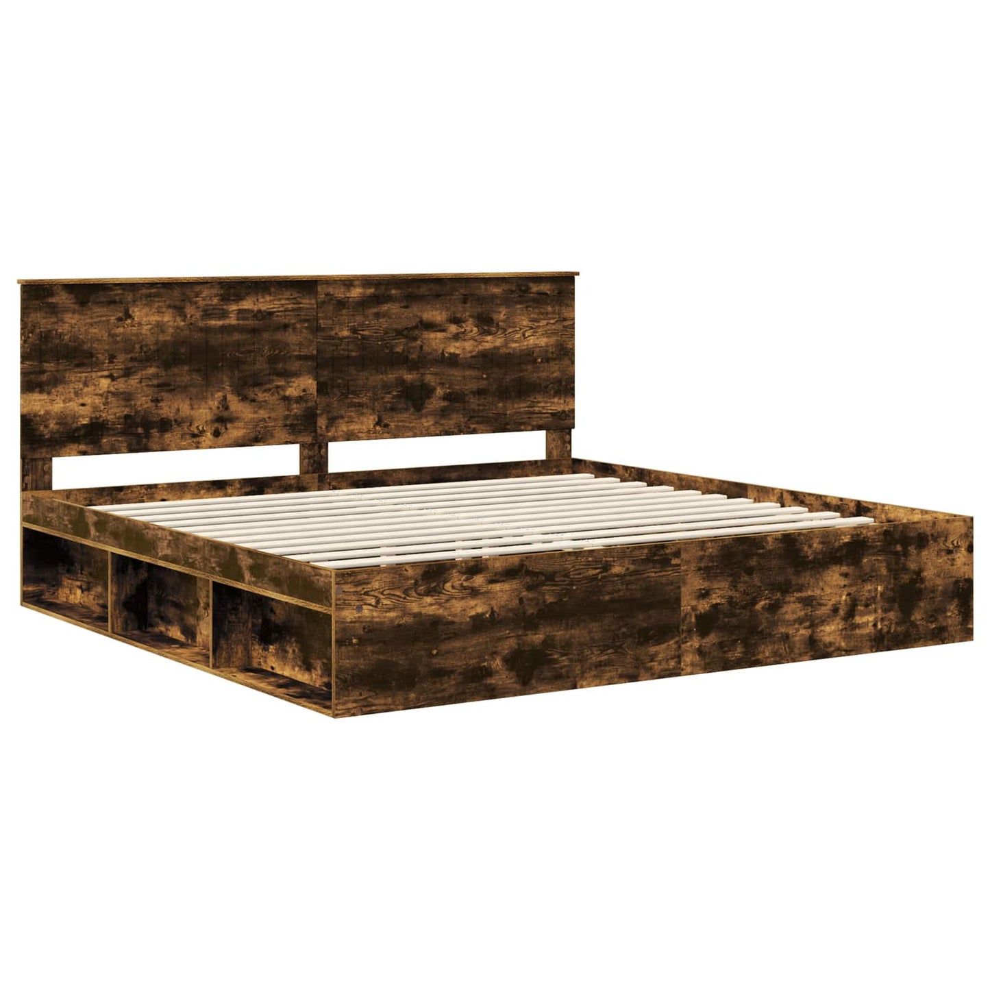 vidaXL Bed Frame Smoked Oak 200 x 200 cm Solid Pine Wood 4