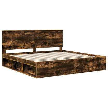vidaXL Bed Frame Smoked Oak 200 x 200 cm Solid Pine Wood 4