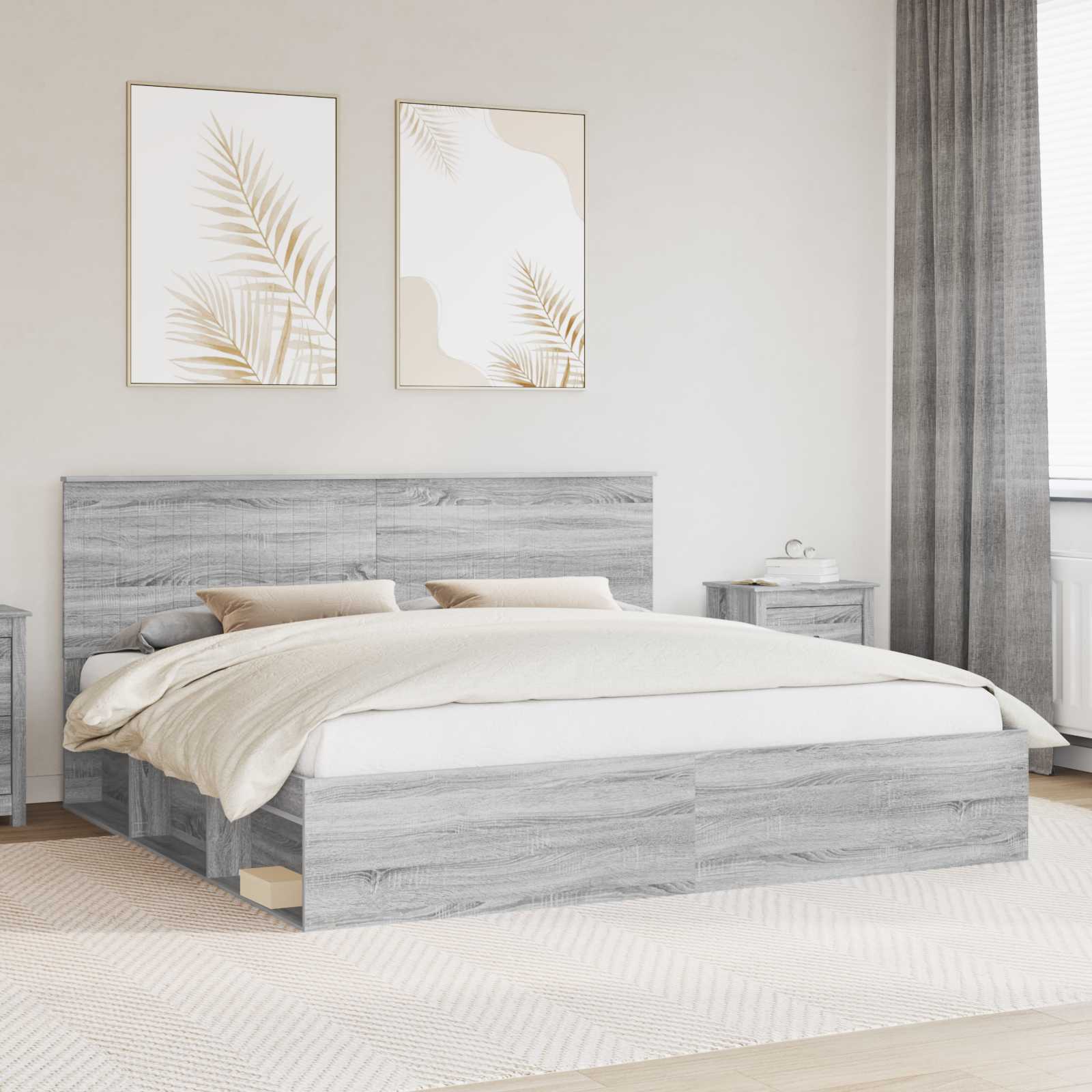 vidaXL Bed Frame Grey Sonoma 200 x 200 cm Solid Pine Wood 1