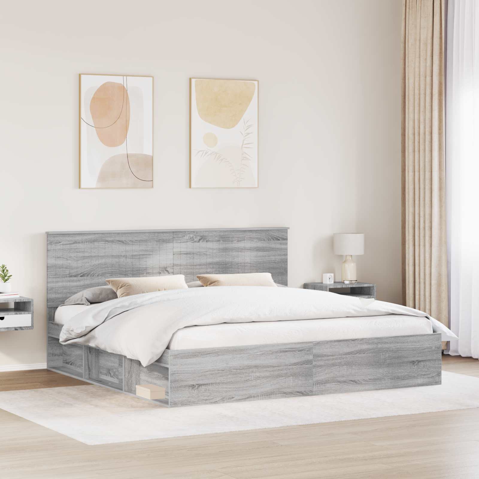 vidaXL Bed Frame Grey Sonoma 200 x 200 cm Solid Pine Wood 3