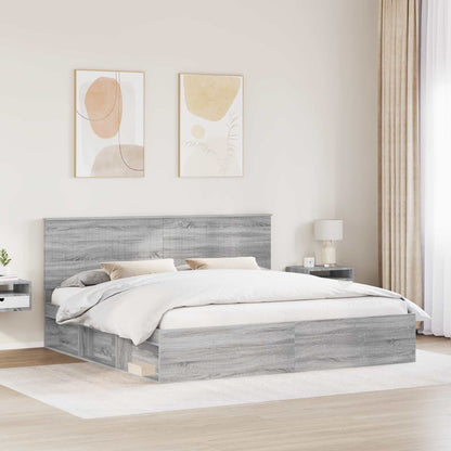 vidaXL Bed Frame Grey Sonoma 200 x 200 cm Solid Pine Wood 3