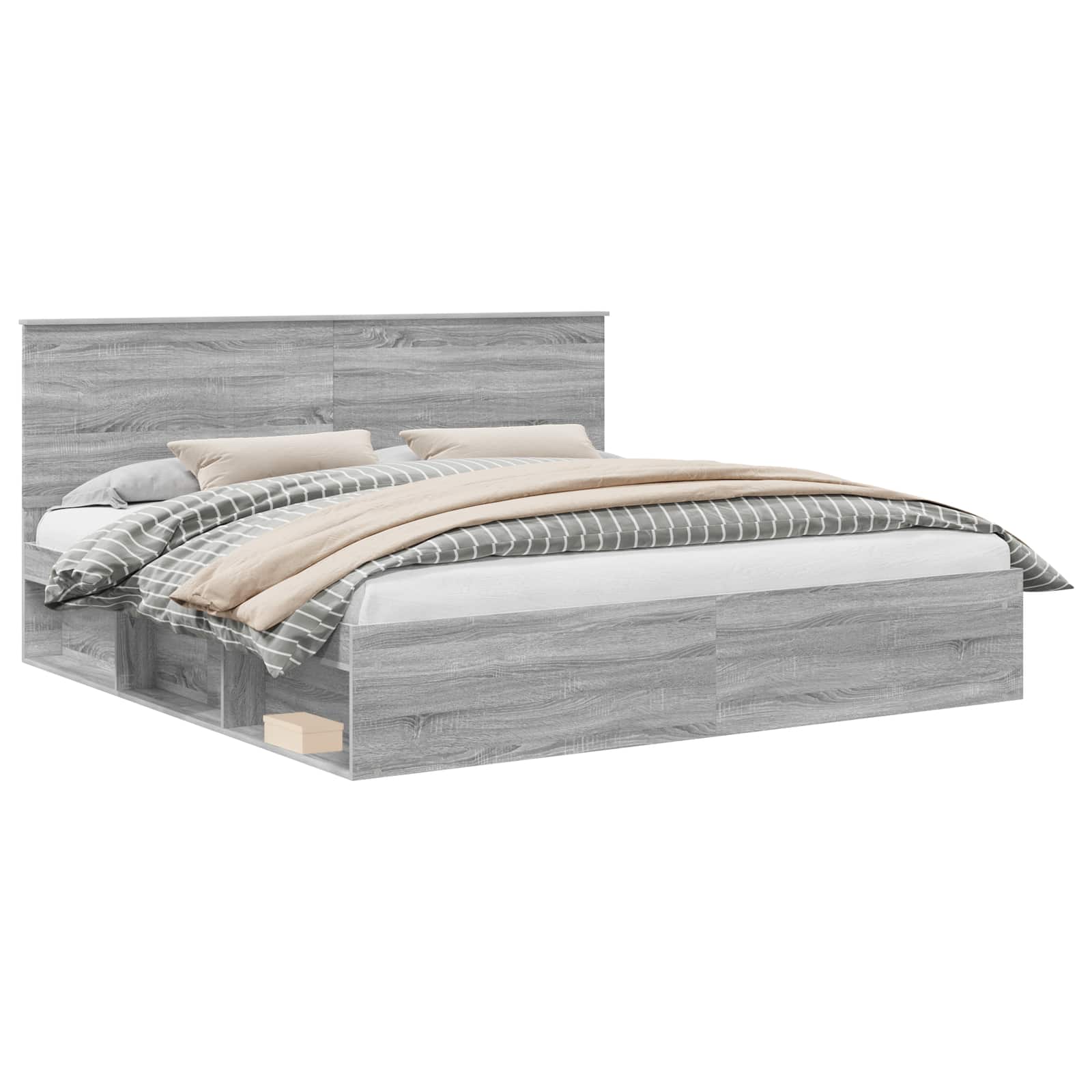 vidaXL Bed Frame Grey Sonoma 200 x 200 cm Solid Pine Wood 2