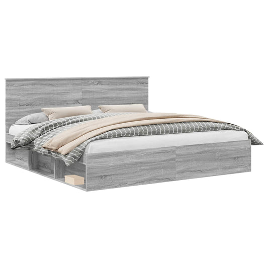vidaXL Bed Frame Grey Sonoma 200 x 200 cm Solid Pine Wood 2