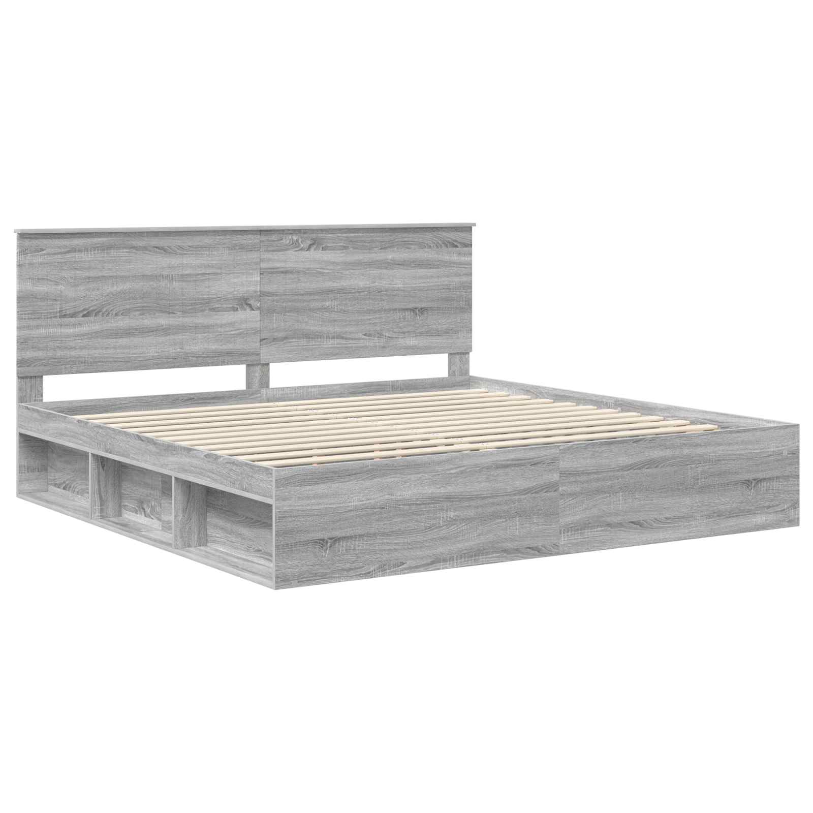 vidaXL Bed Frame Grey Sonoma 200 x 200 cm Solid Pine Wood 4