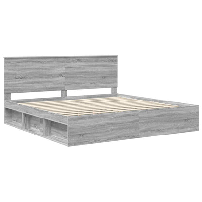 vidaXL Bed Frame Grey Sonoma 200 x 200 cm Solid Pine Wood 4