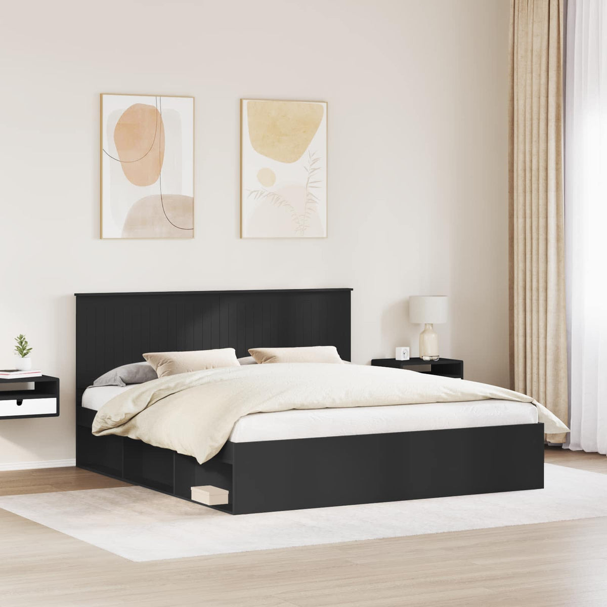 vidaXL Bed Frame with Headboard Black 180 x 200 cm Solid Pine Wood 3