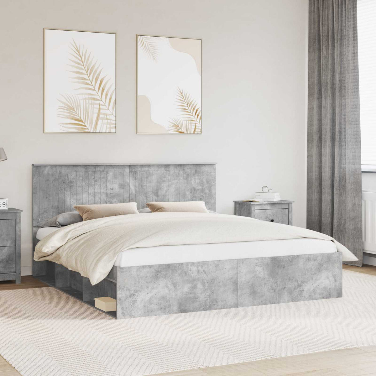 Bed Frame 180 x 200 cm Solid Pine Wood Length 200 cm Width 180 cm Concrete grey