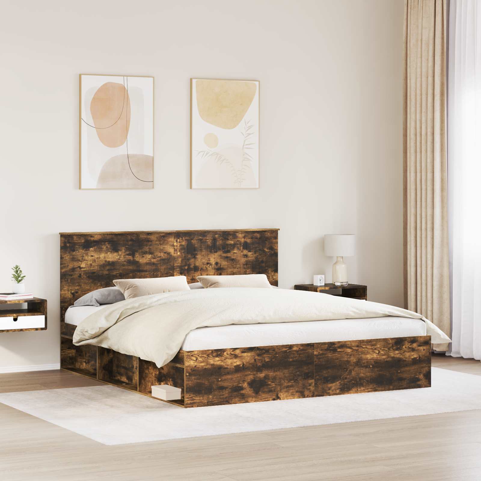 vidaXL Bed Frame Smoked Oak 180 x 200 cm Solid Pine Wood 3
