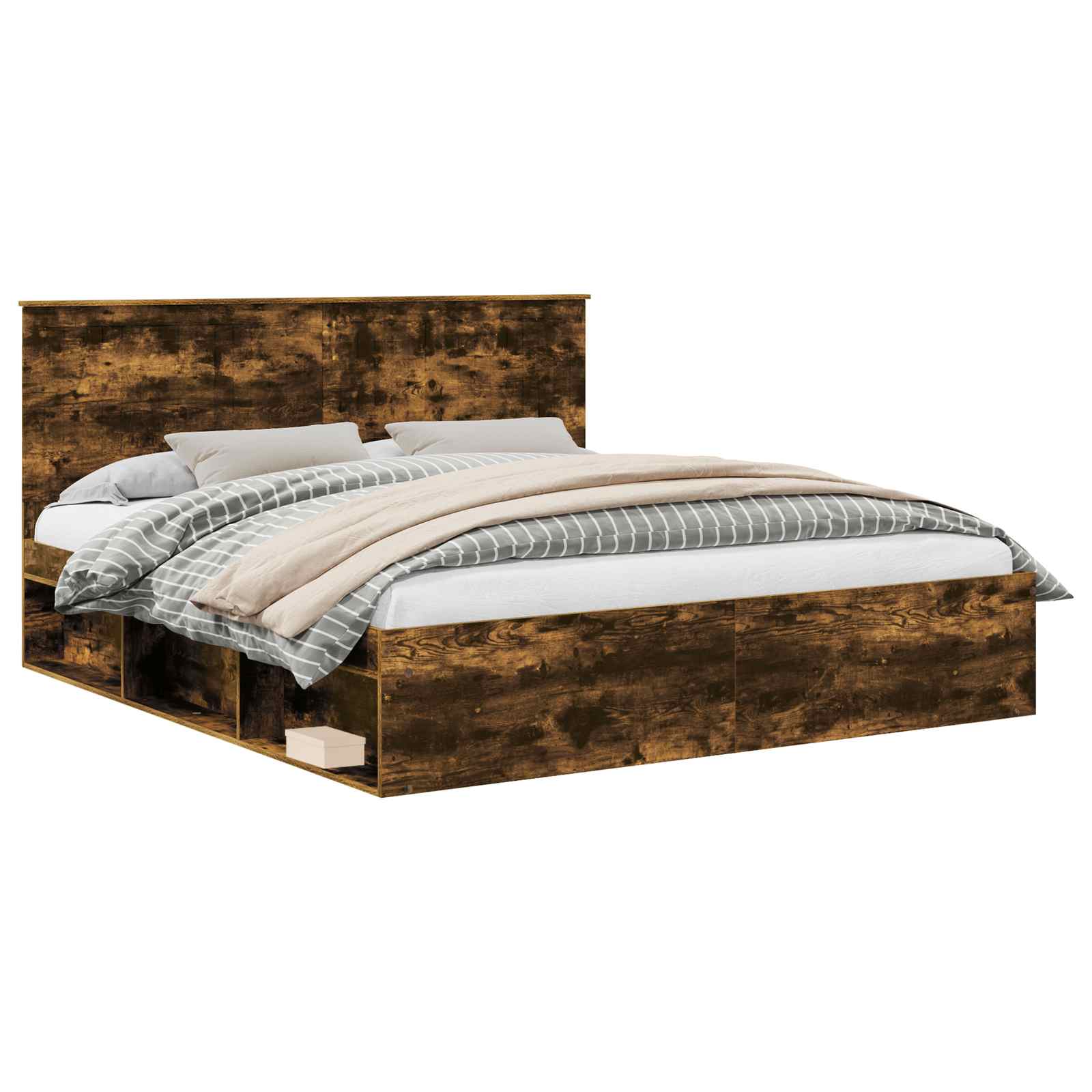 vidaXL Bed Frame Smoked Oak 180 x 200 cm Solid Pine Wood 2