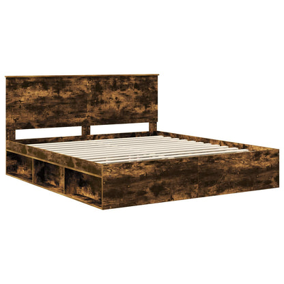 vidaXL Bed Frame Smoked Oak 180 x 200 cm Solid Pine Wood 4
