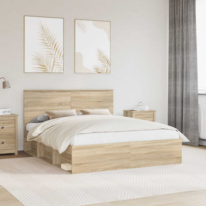 vidaXL Bed Frame with Headboard Sonoma 160 x 200 cm Solid Pine Wood 1