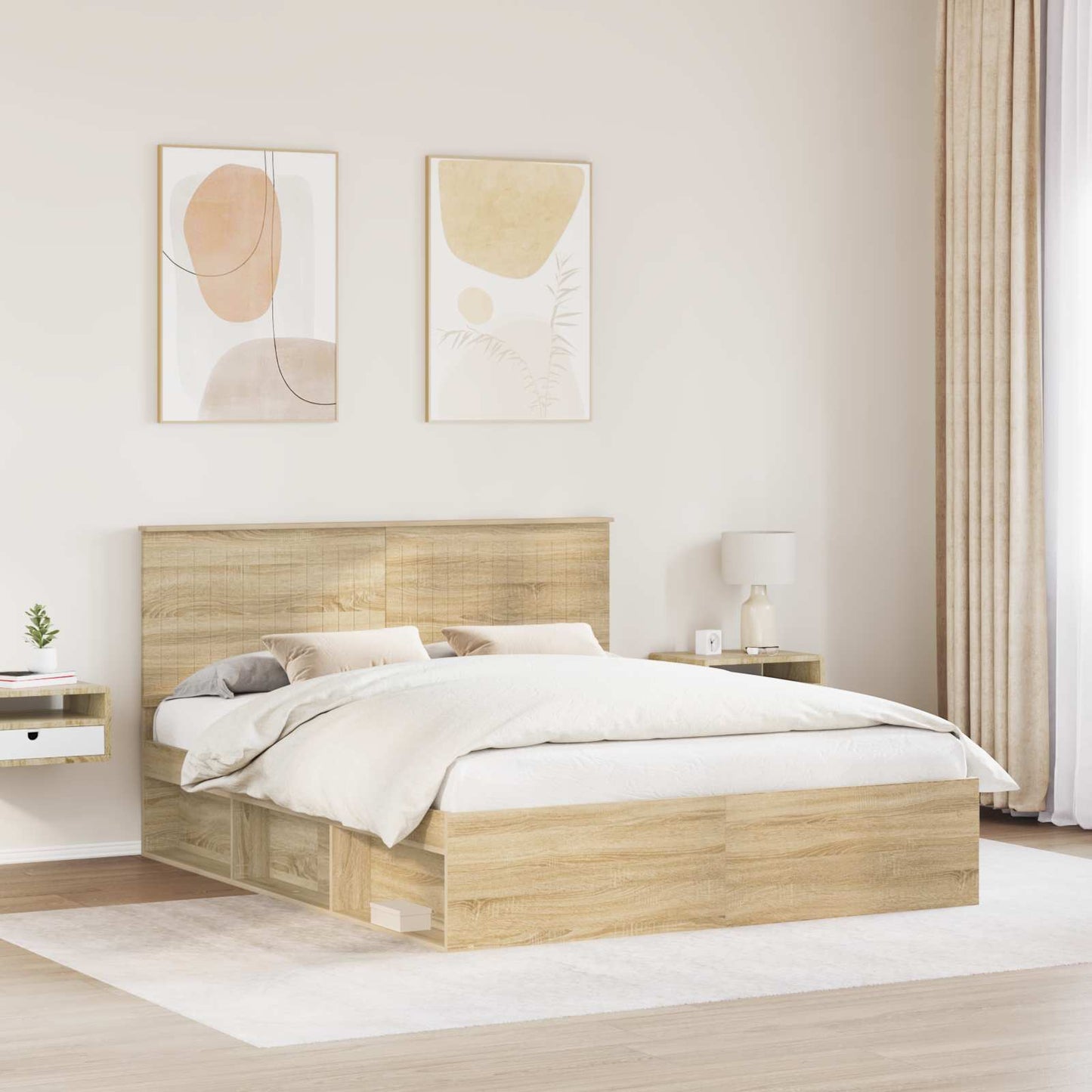 vidaXL Bed Frame with Headboard Sonoma 160 x 200 cm Solid Pine Wood 3