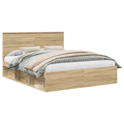 vidaXL Bed Frame with Headboard Sonoma 160 x 200 cm Solid Pine Wood 2