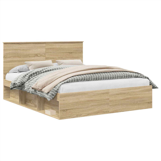 vidaXL Bed Frame with Headboard Sonoma 160 x 200 cm Solid Pine Wood 2