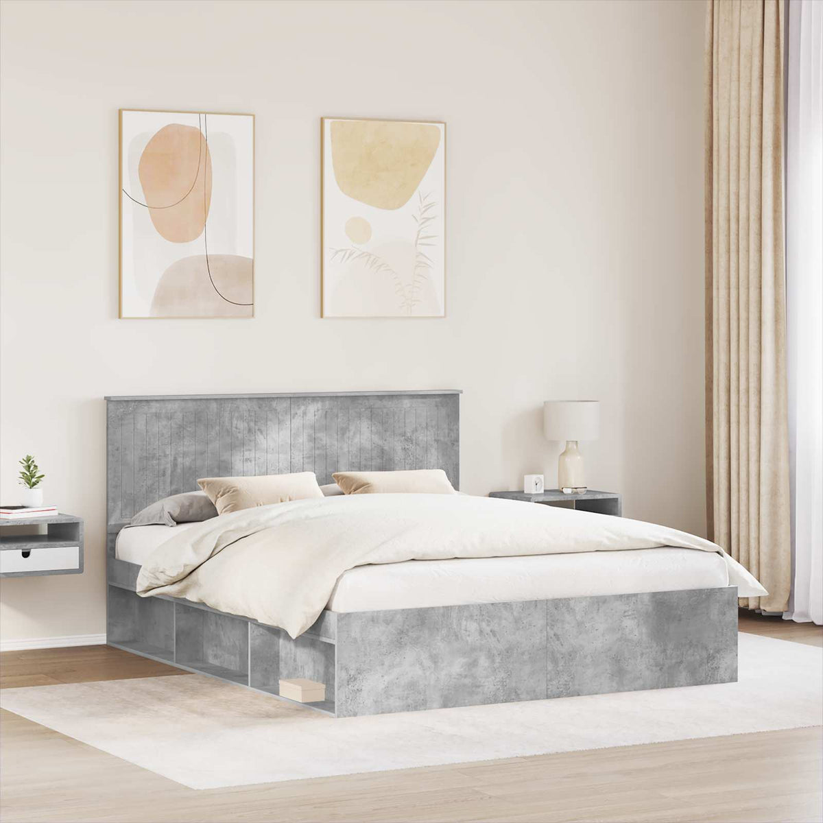 Bed Frame 160 x 200 cm Solid Pine Wood Length 200 cm Width 160 cm Concrete grey