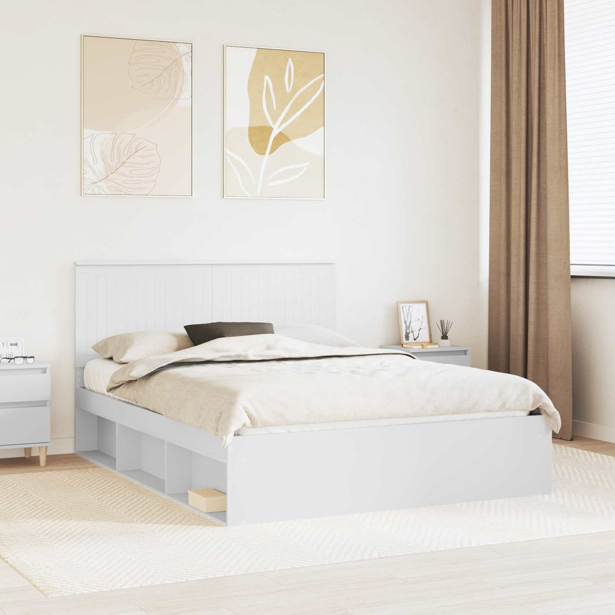 vidaXL Bed Frame with Headboard White 150 x 200 cm Solid Pine Wood 1
