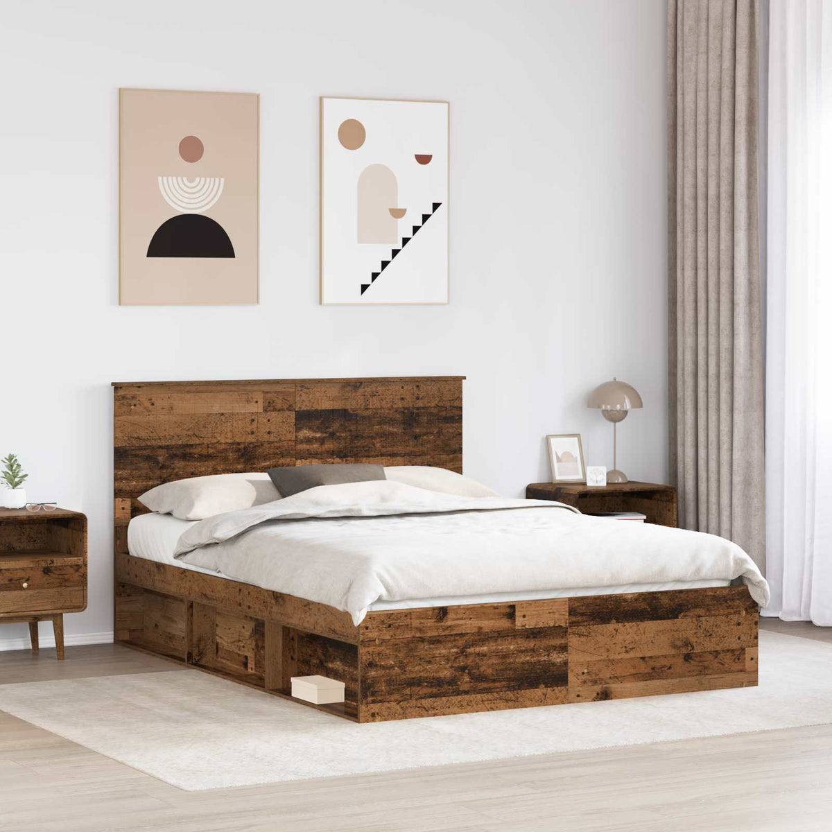 vidaXL Bed Frame with Headboard Old Wood 150 x 200 cm Solid Pine Wood 3
