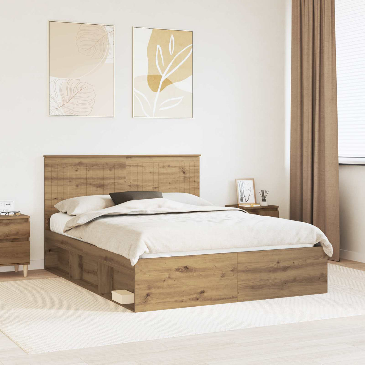 vidaXL Bed Frame Artisan Oak 150 x 200 cm Solid Pine Wood 1