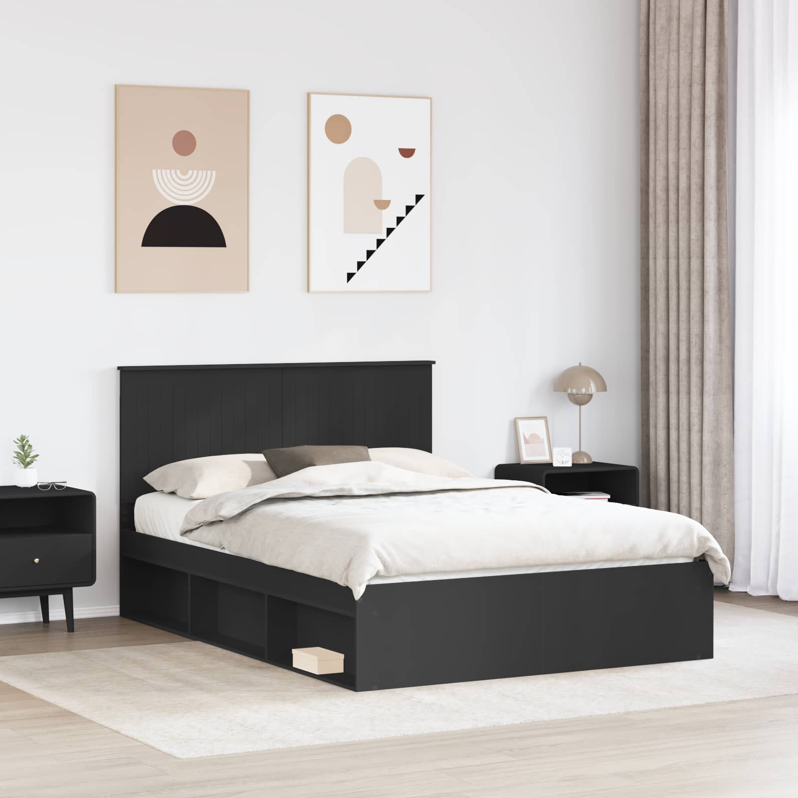 vidaXL Bed Frame with Headboard Black 135 x 190 cm Solid Pine Wood 3