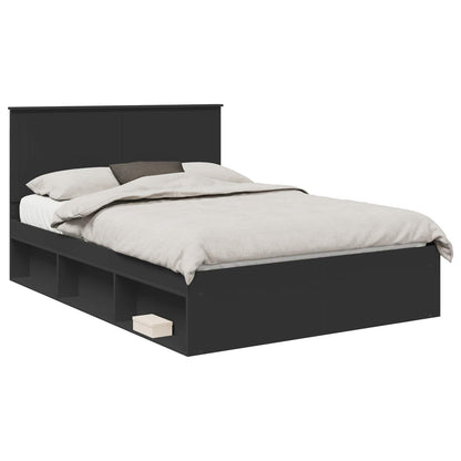 vidaXL Bed Frame with Headboard Black 135 x 190 cm Solid Pine Wood 2