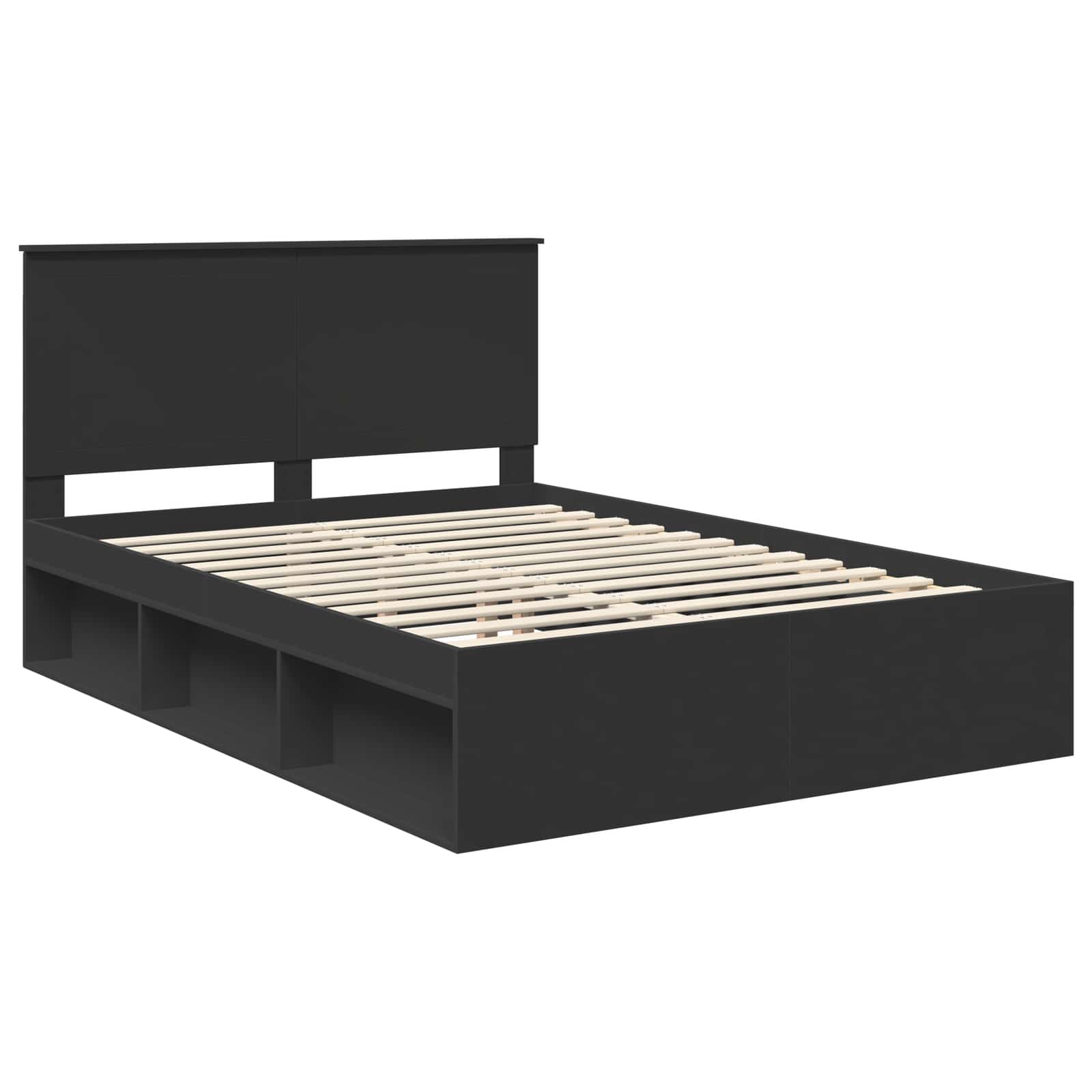 vidaXL Bed Frame with Headboard Black 135 x 190 cm Solid Pine Wood 4