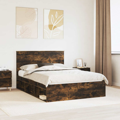 vidaXL Bed Frame Smoked Oak 135 x 190 cm Solid Pine Wood 1