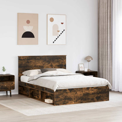 vidaXL Bed Frame Smoked Oak 135 x 190 cm Solid Pine Wood 3