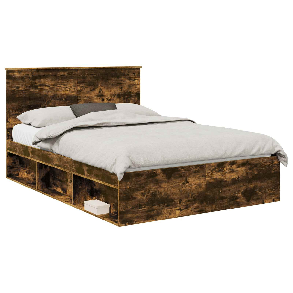 vidaXL Bed Frame Smoked Oak 135 x 190 cm Solid Pine Wood 2
