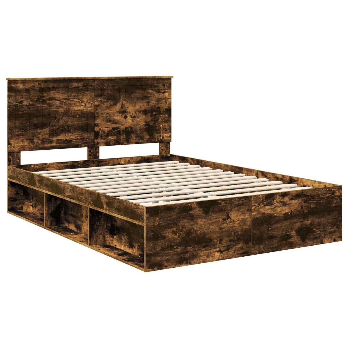 vidaXL Bed Frame Smoked Oak 135 x 190 cm Solid Pine Wood 4