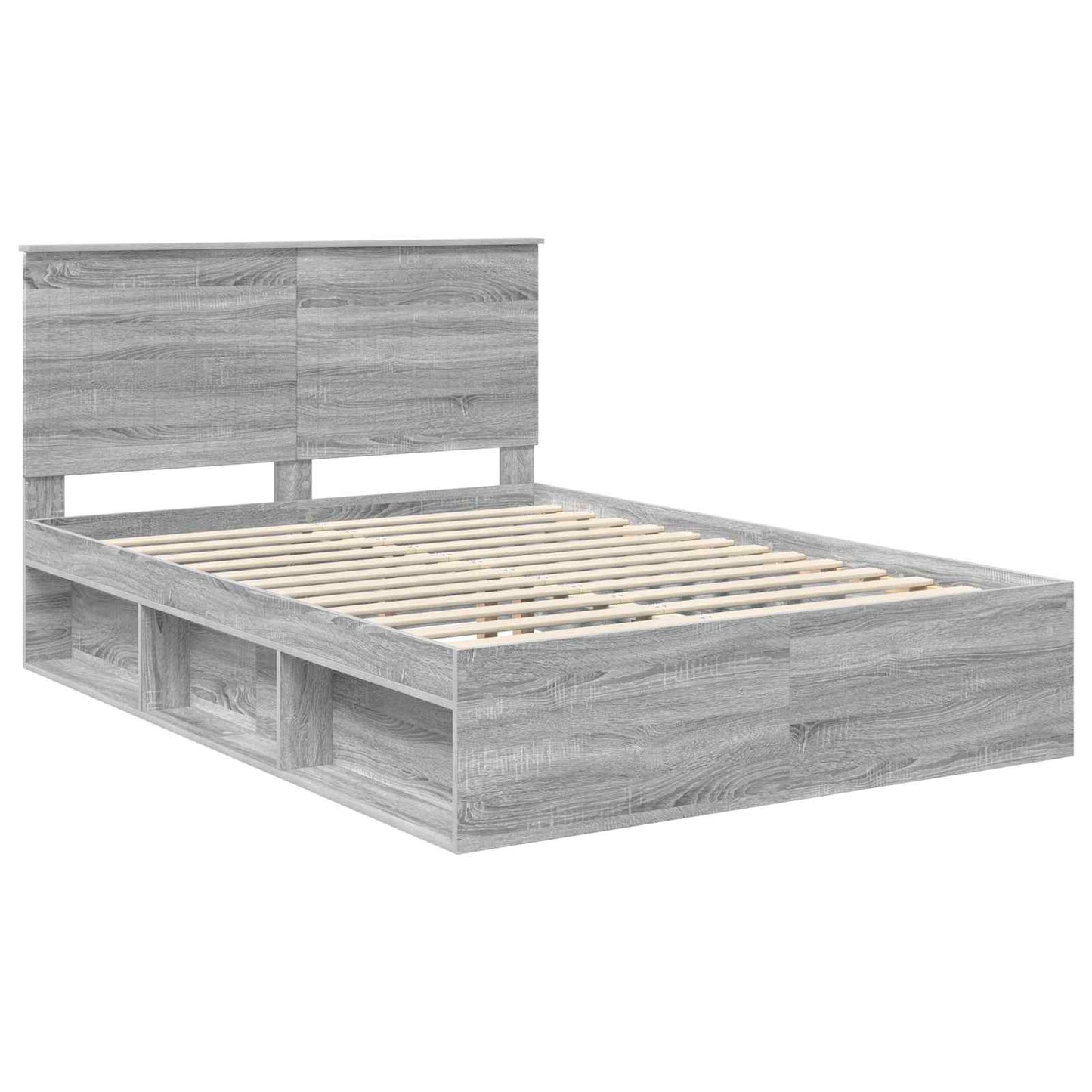 vidaXL Bed Frame Grey Sonoma 135 x 190 cm Solid Pine Wood 4