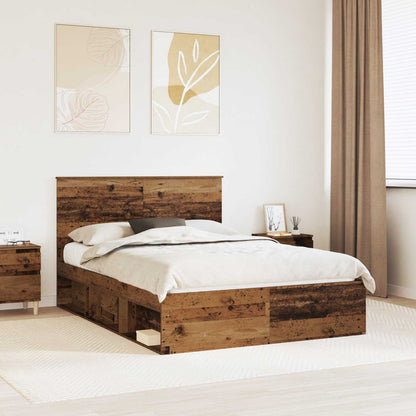 vidaXL Bed Frame with Headboard Old Wood 135 x 190 cm Solid Pine Wood 1
