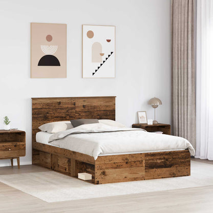 vidaXL Bed Frame with Headboard Old Wood 135 x 190 cm Solid Pine Wood 3