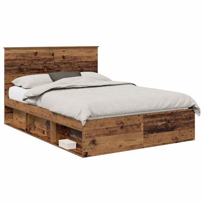 vidaXL Bed Frame with Headboard Old Wood 135 x 190 cm Solid Pine Wood 2