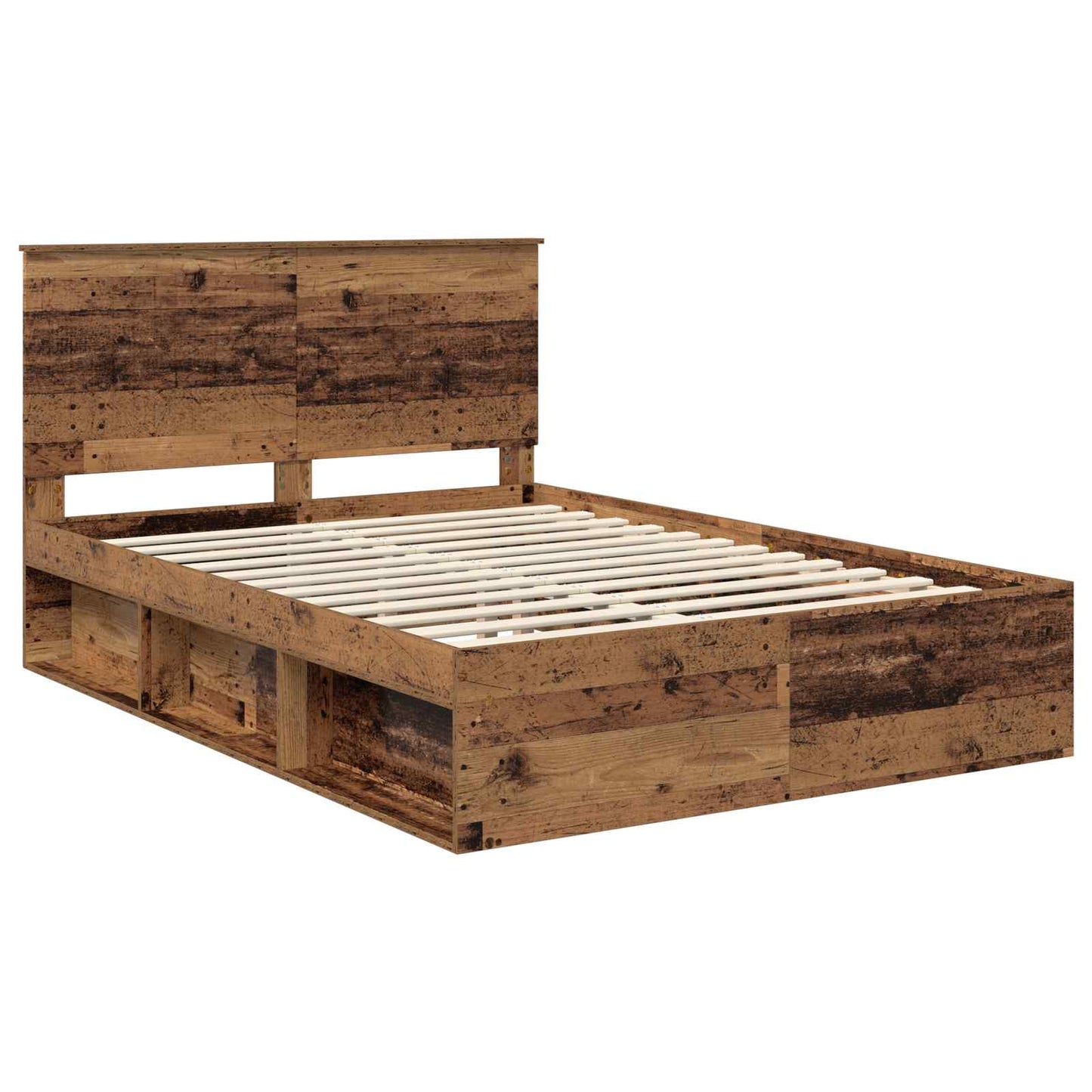vidaXL Bed Frame with Headboard Old Wood 135 x 190 cm Solid Pine Wood 4