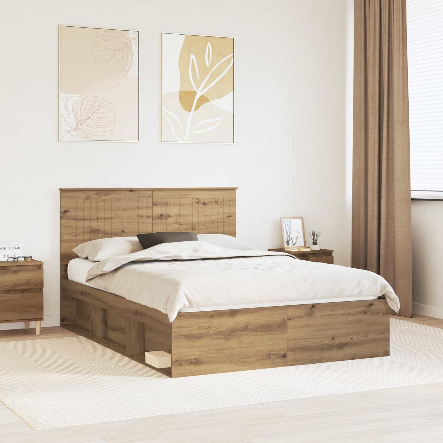 vidaXL Bed Frame Artisian Oak 135 x 190 cm Solid Pine Wood 1