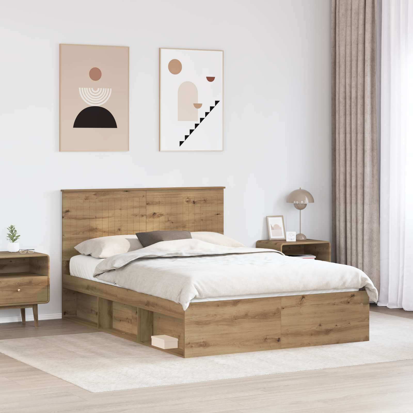 vidaXL Bed Frame Artisian Oak 135 x 190 cm Solid Pine Wood 3