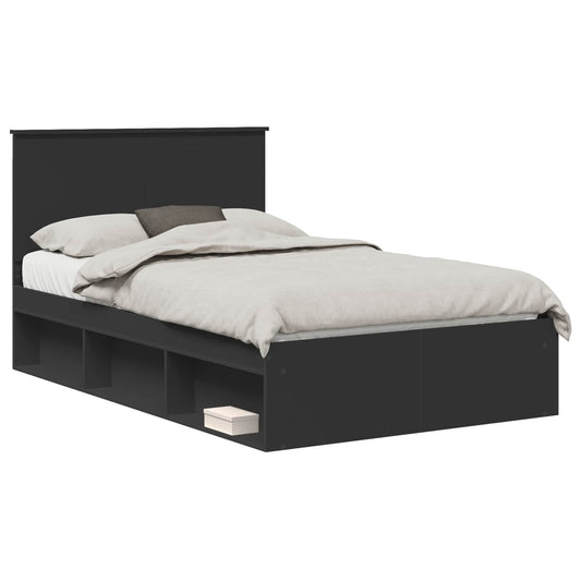 vidaXL Bed Frame with Headboard Black 120 x 200 cm Solid Pine Wood 2