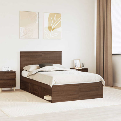 vidaXL Bed Frame with Headboard Brown Oak 120 x 200 cm Solid Pine Wood 1