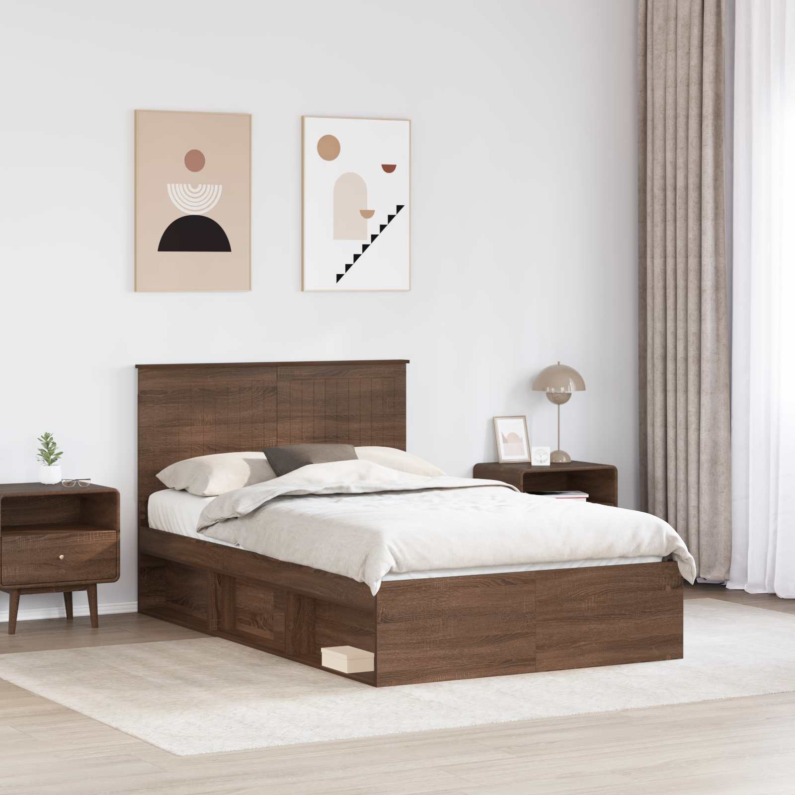 vidaXL Bed Frame with Headboard Brown Oak 120 x 200 cm Solid Pine Wood 3