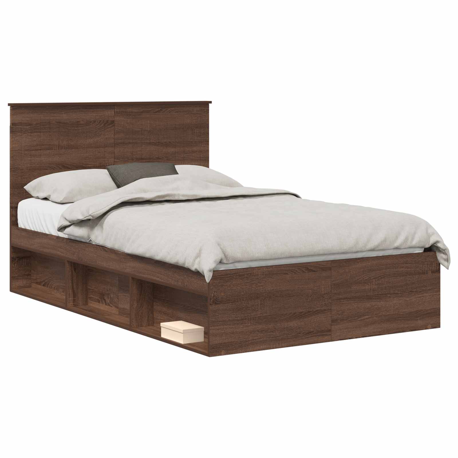 vidaXL Bed Frame with Headboard Brown Oak 120 x 200 cm Solid Pine Wood 2
