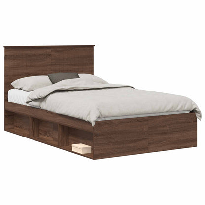 vidaXL Bed Frame with Headboard Brown Oak 120 x 200 cm Solid Pine Wood 2