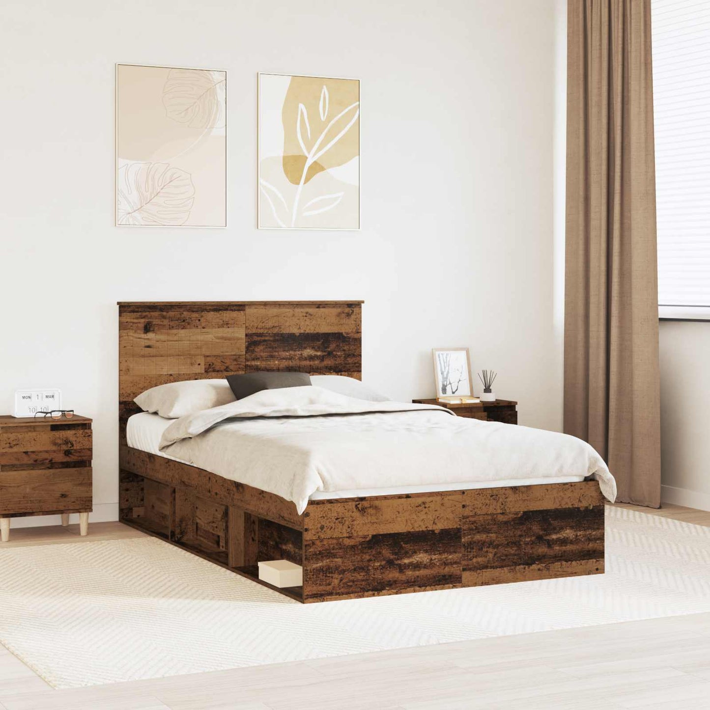 vidaXL Bed Frame with Headboard Old Wood 120 x 200 cm Solid Pine Wood 1