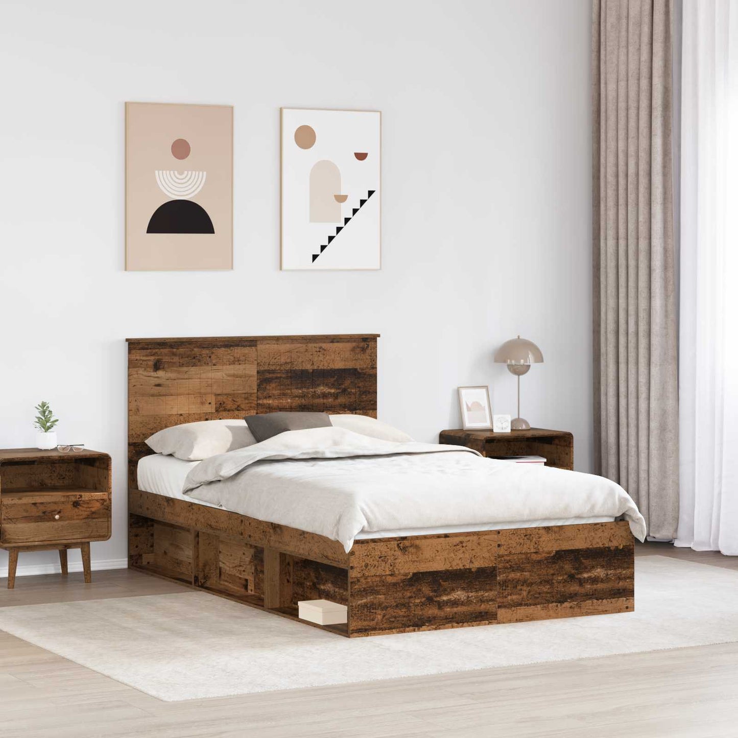 vidaXL Bed Frame with Headboard Old Wood 120 x 200 cm Solid Pine Wood 3