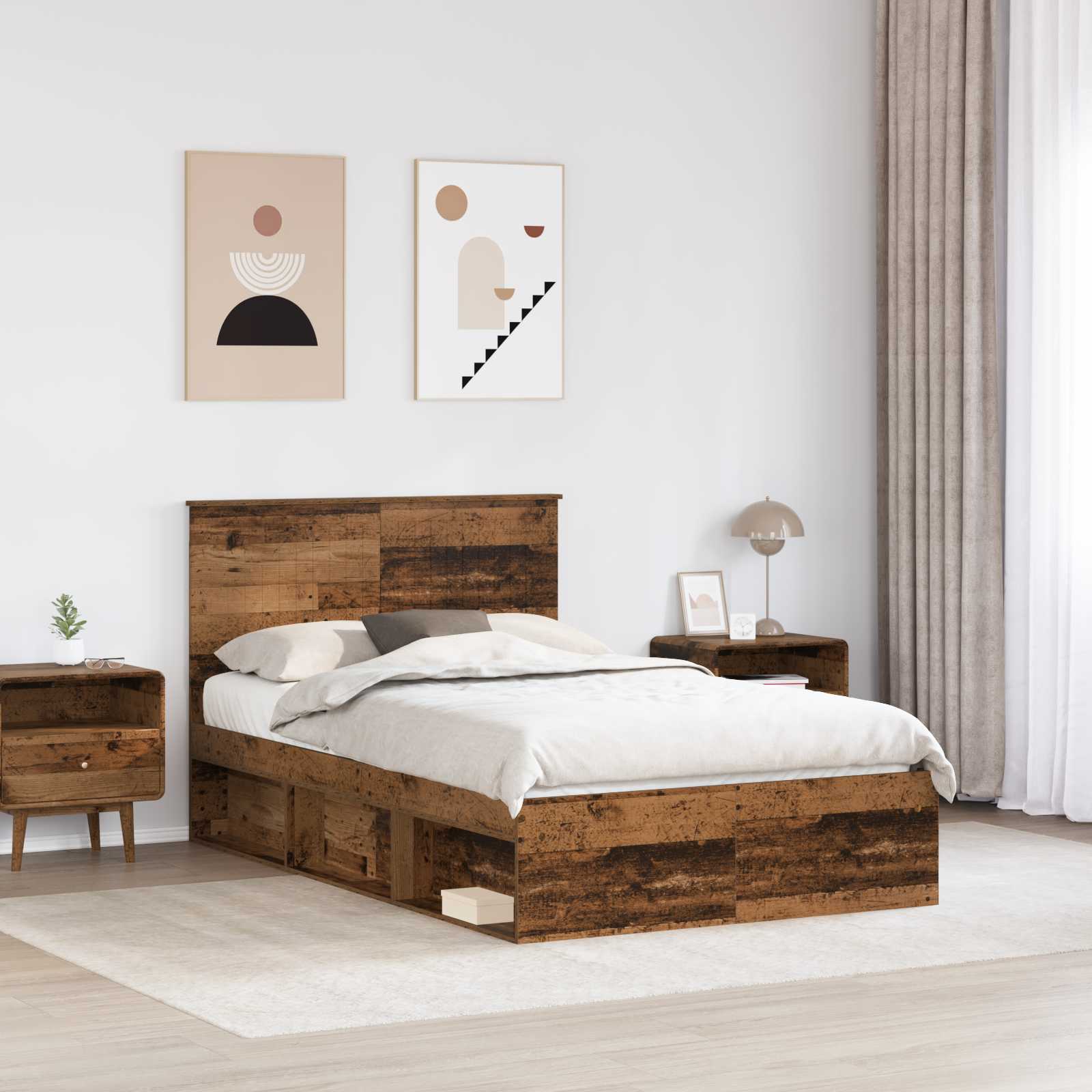 vidaXL Bed Frame with Headboard Old Wood 120 x 200 cm Solid Pine Wood 3